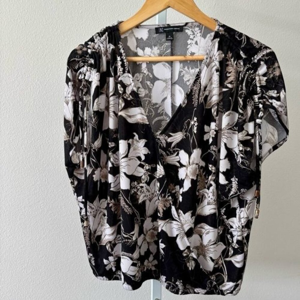 INC Top XL Floral Faux Wrap Cap Sleeve Ruched Crop Boho Chic Festival Coquette